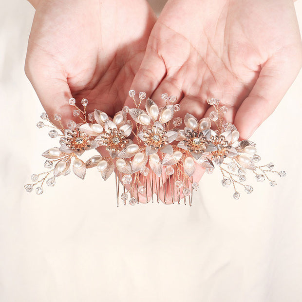 Crystal Pearls Flower Bride Wedding Hair Comb