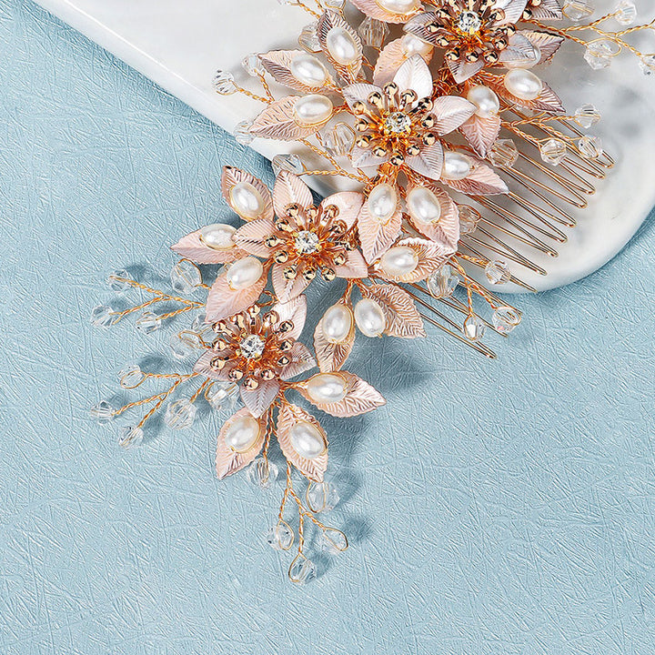 Crystal Pearls Flower Bride Wedding Hair Comb