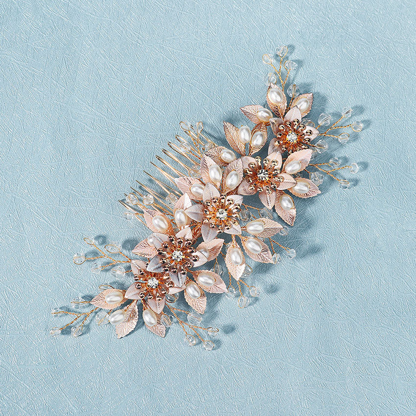 Crystal Pearls Flower Bride Wedding Hair Comb