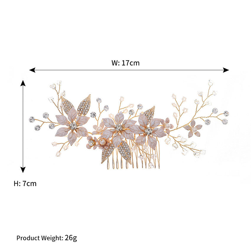 Rhinestone Pearls Pink Flower Bridal Wedding Hair Comb
