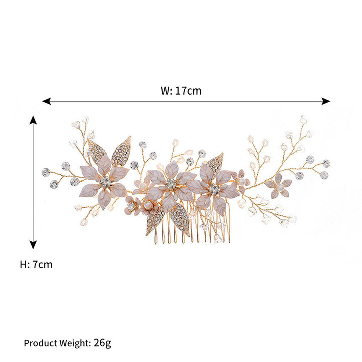 Rhinestone Pearls Pink Flower Bridal Wedding Hair Comb