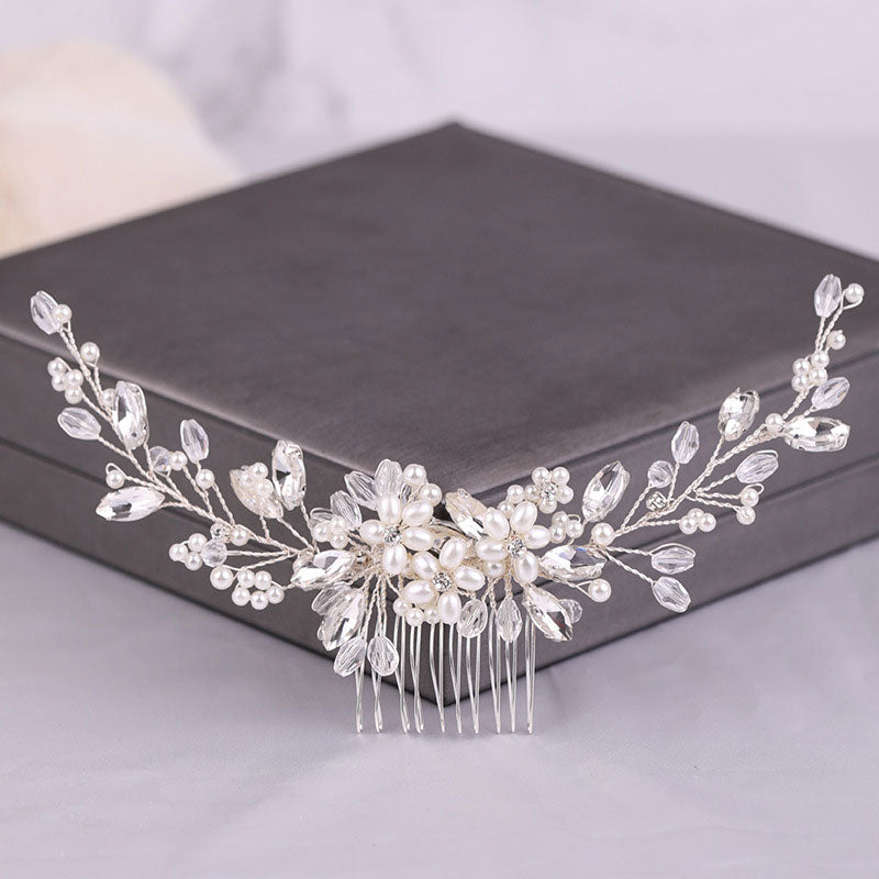 Crystal Pearls Flower Wedding Bride Hair Comb Vine
