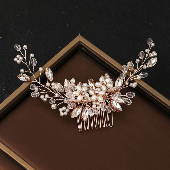 Crystal Pearls Flower Wedding Bride Hair Comb Vine