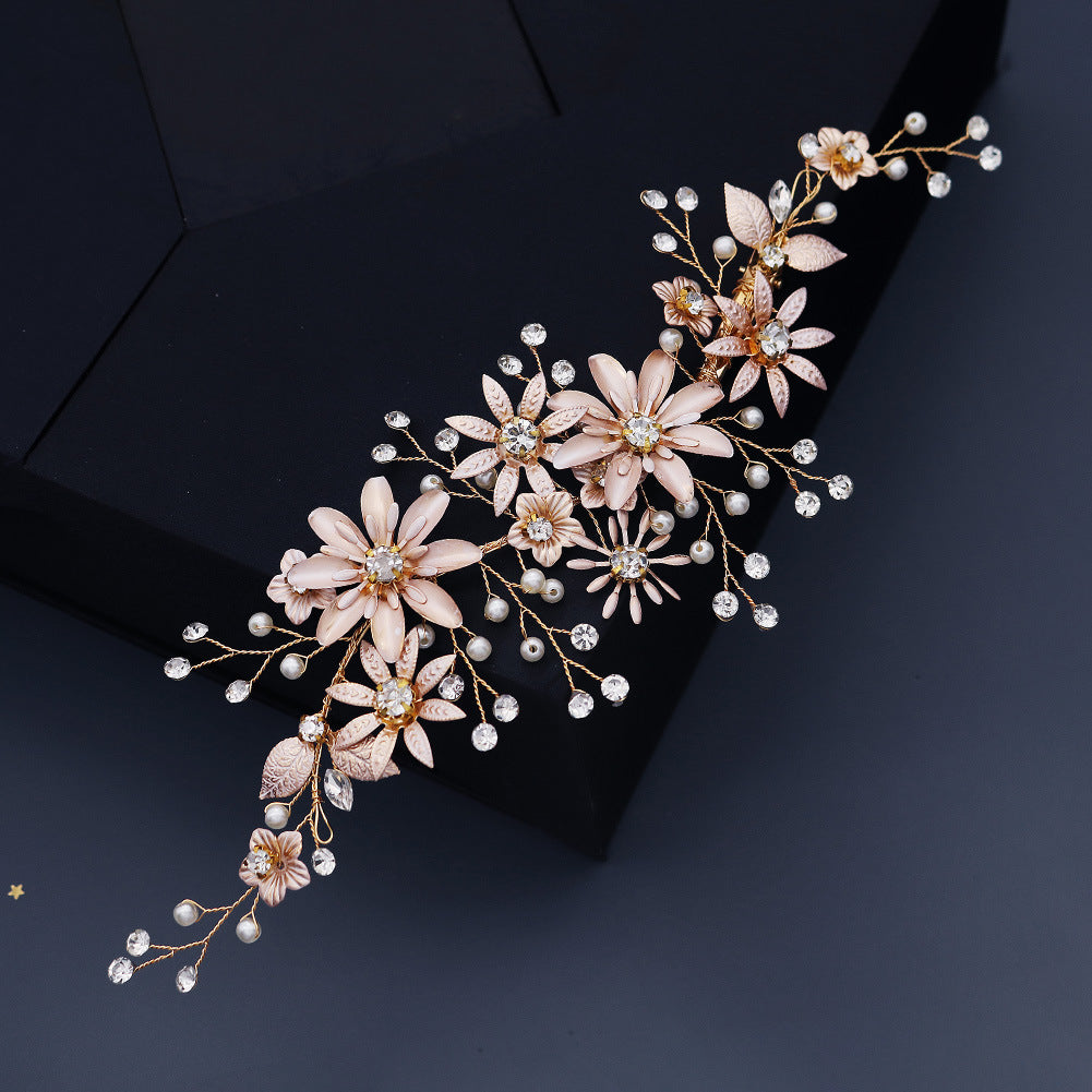 Gold Rhinestone Pearls Flower Bride Wedding Hair Clips