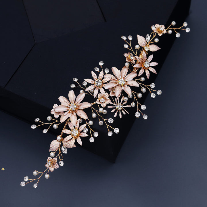 Gold Rhinestone Pearls Flower Bride Wedding Hair Clips