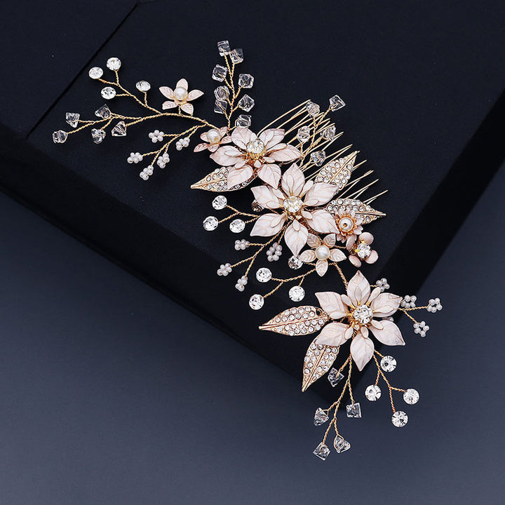 Rhinestone Pearls Pink Flower Bridal Wedding Hair Comb