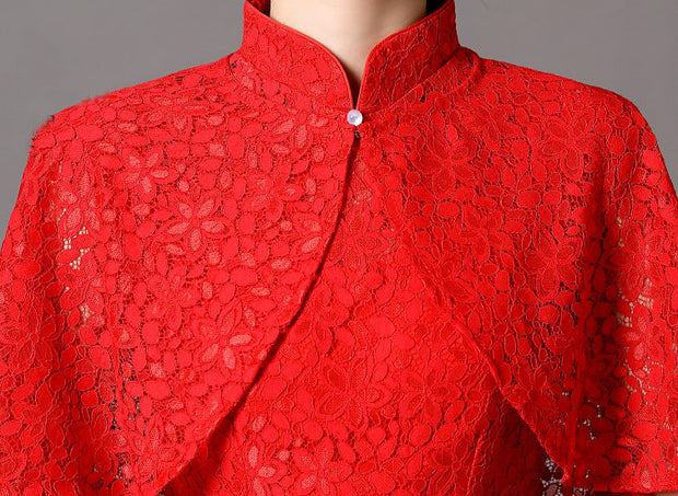 Fishtail Lace Wedding Qipao / Cheongsam Dress with Shawl