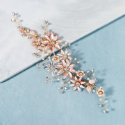 Gold Rhinestone Pearls Flower Bride Wedding Hair Clips