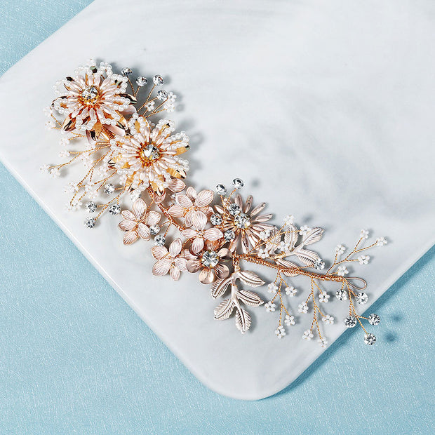 Rhinestone Pearls Flower Bridal Wedding Hair Vine Clip