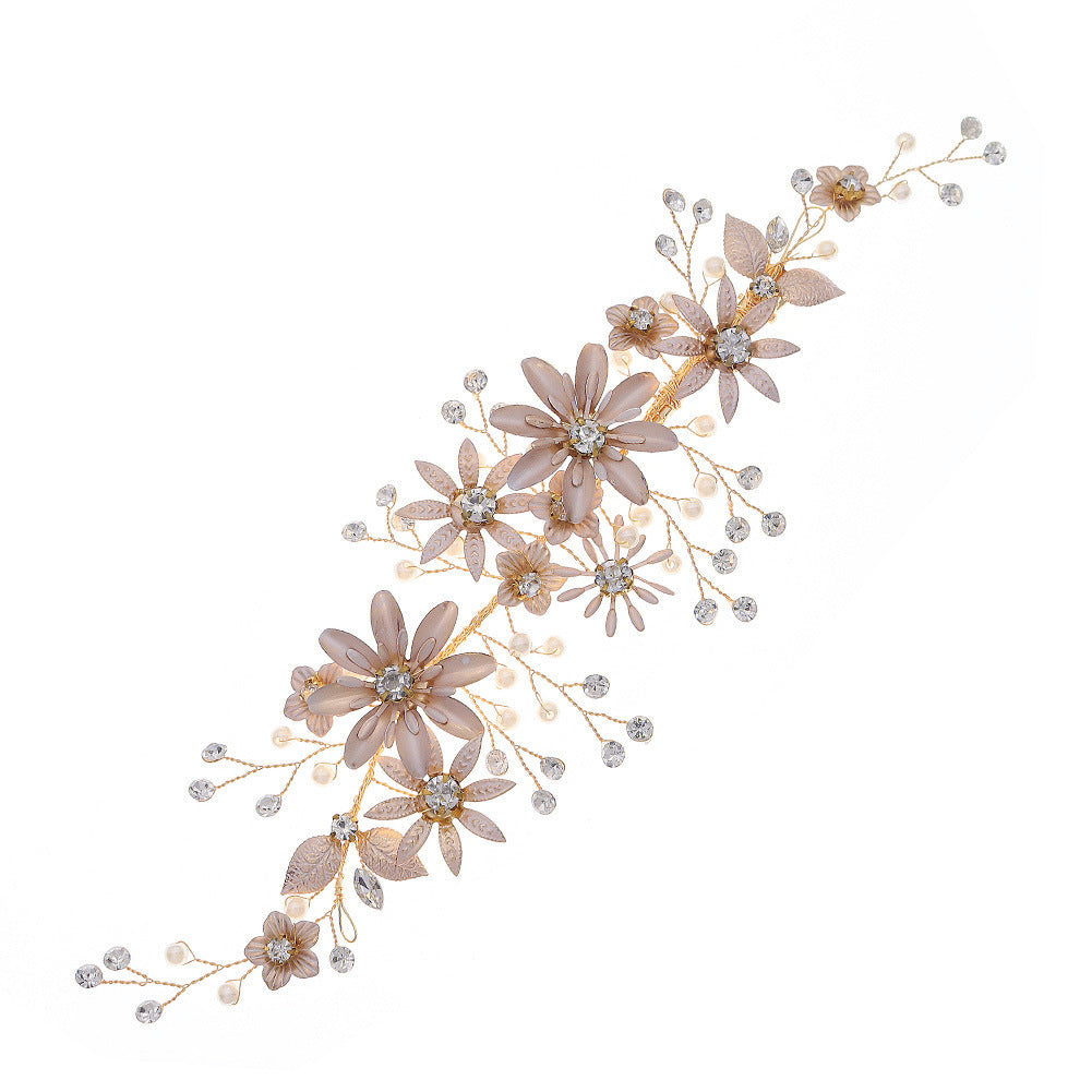 Gold Rhinestone Pearls Flower Bride Wedding Hair Clips