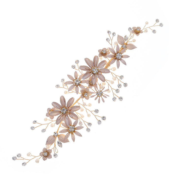 Gold Rhinestone Pearls Flower Bride Wedding Hair Clips