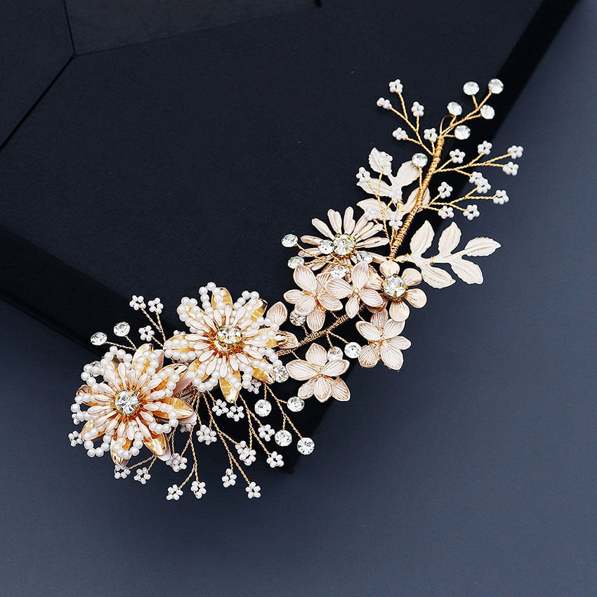 Rhinestone Pearls Flower Bridal Wedding Hair Vine Clip