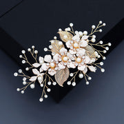 Rhinestone Pearls Leaf Flower Bridal Wedding Hair Clip