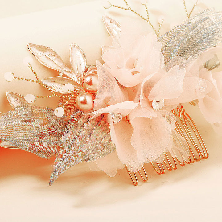 Rhinestone Fabric Flower Wedding Bridal Hair Comb