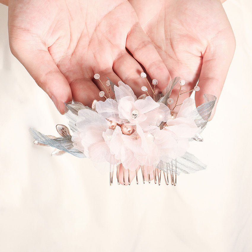 Rhinestone Fabric Flower Wedding Bridal Hair Comb