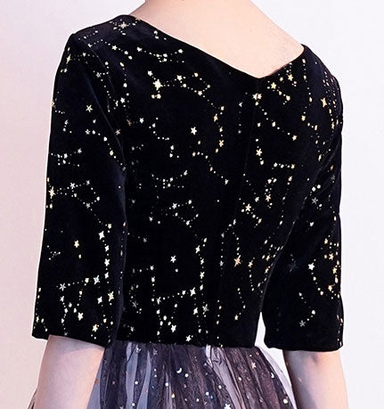 Gradient Black Floor Mid Tulle Evening Prom Dress