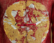 Red Embroidered Dragon Chinese Men's Wedding Jacket