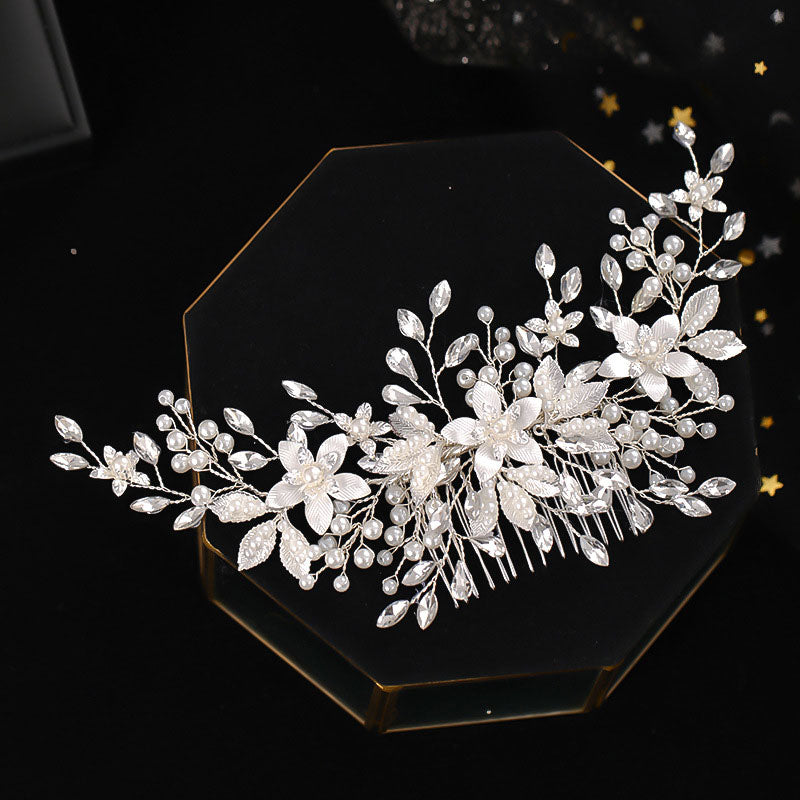 Crystal Pearls Pink Flower Bridal Wedding Hair Comb