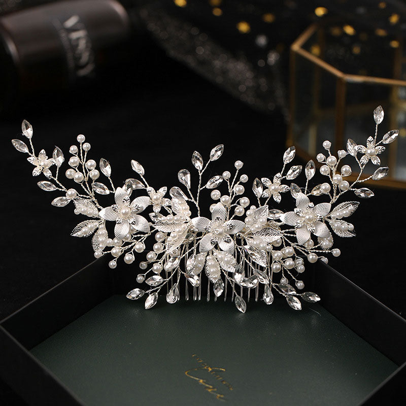 Crystal Pearls Pink Flower Bridal Wedding Hair Comb