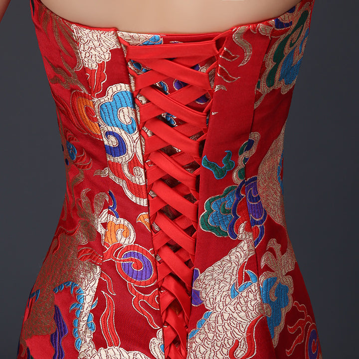 Halter Dragon Mermaid Qipao / Cheongsam Dress with Cutout Back