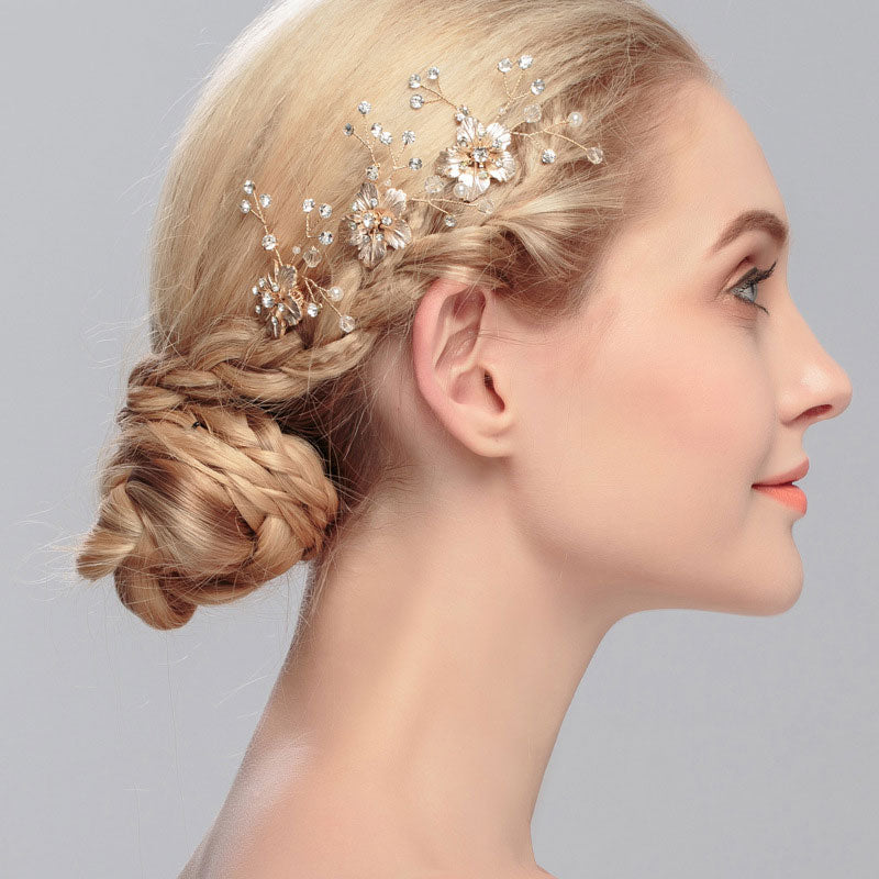 3 Pieces Rhinestone Flower Bride Wedding Hair Pins
