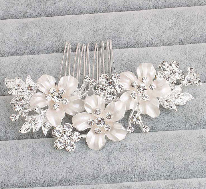 Gold Silver Rhinestone Flower Bride Hair Comb