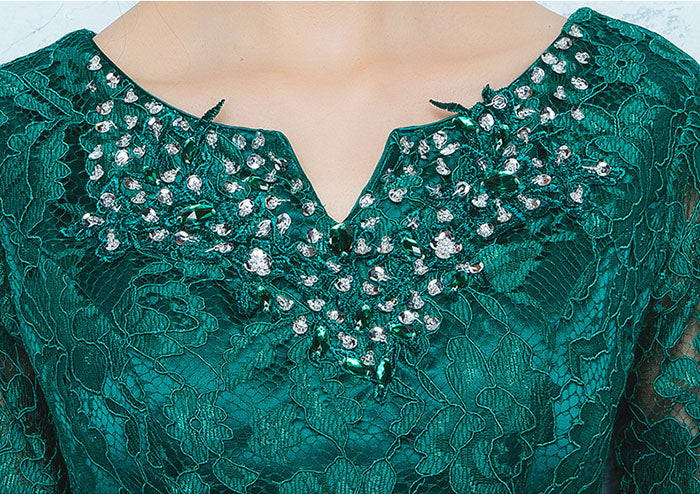 Green Lace Fit & Flare Tea-Length Party Dress