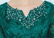 Green Lace Fit & Flare Tea-Length Party Dress