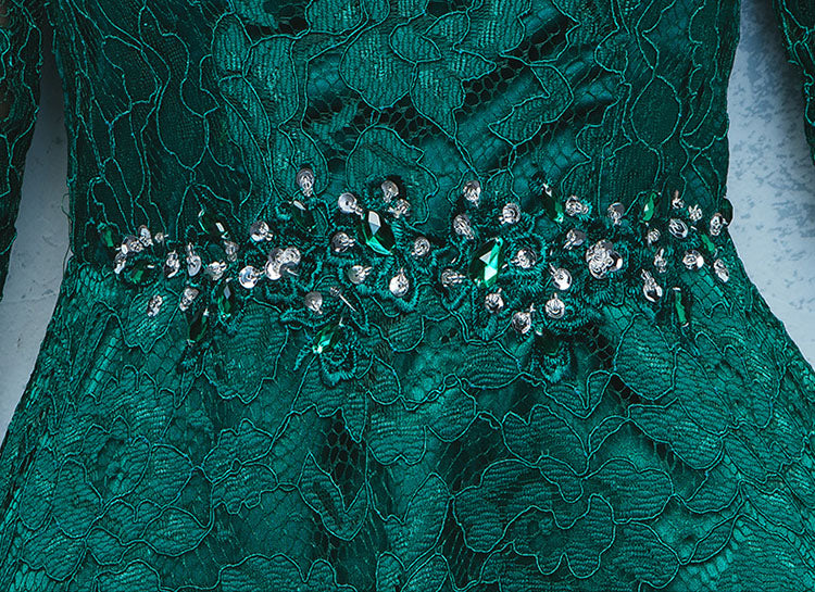 Green Lace Fit & Flare Tea-Length Party Dress