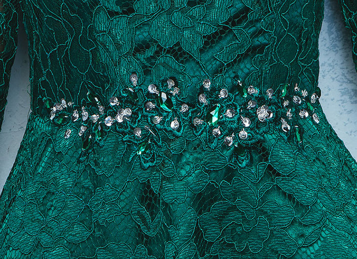 Green Lace Fit & Flare Tea-Length Party Dress