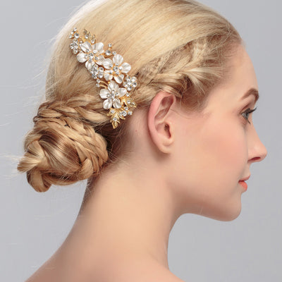 Gold Silver Rhinestone Flower Bride Hair Comb