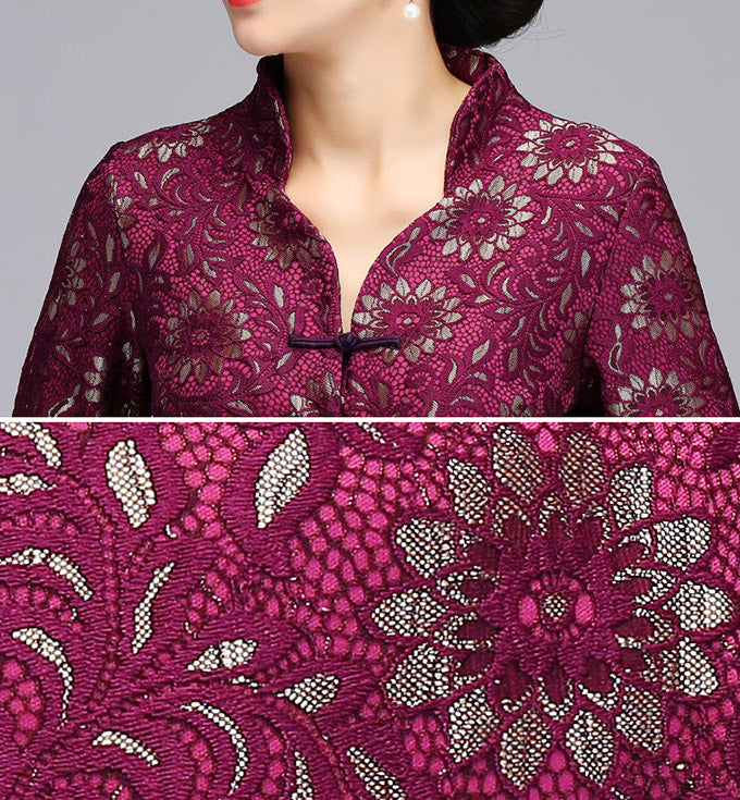 Mother's Red Purple Lace Cheongsam Women Jacket Blazer