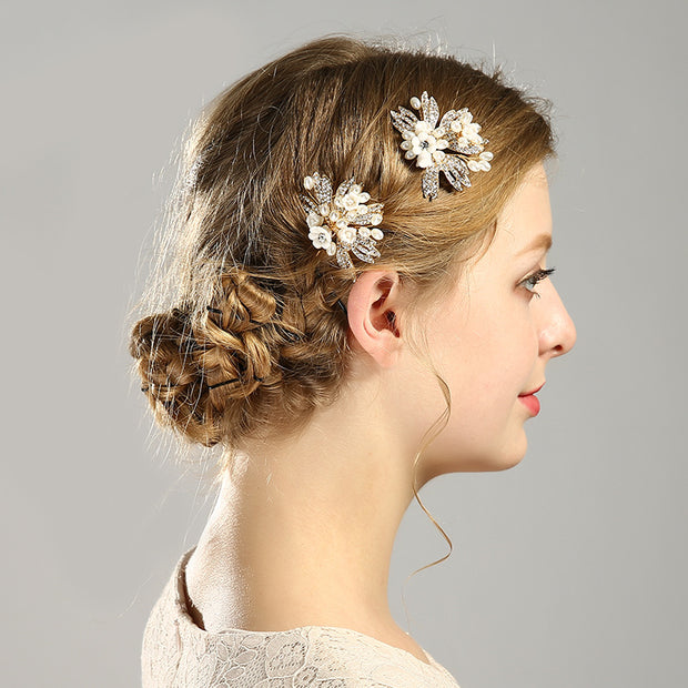 2 Pieces Rhinestones Pearl Bride Bridesmaid Wedding Hair Pins