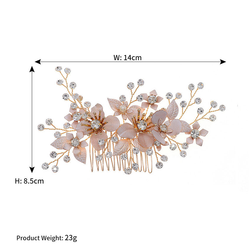 Rhinestone Pink Flower Bridal Wedding Hair Comb
