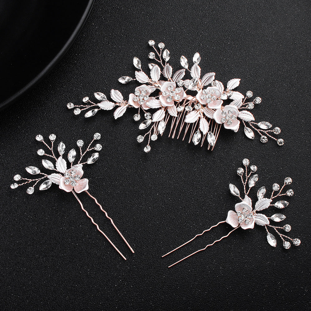 Rhinestone Petals Bride Wedding Hair Comb Pins