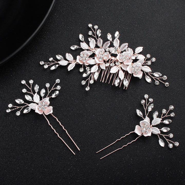 Rhinestone Petals Bride Wedding Hair Comb Pins