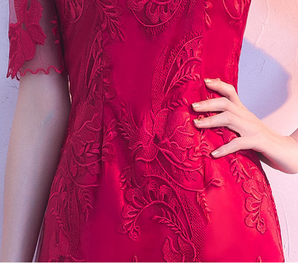 Wine Red Lace Qipao / Cheongsam Wedding Dress