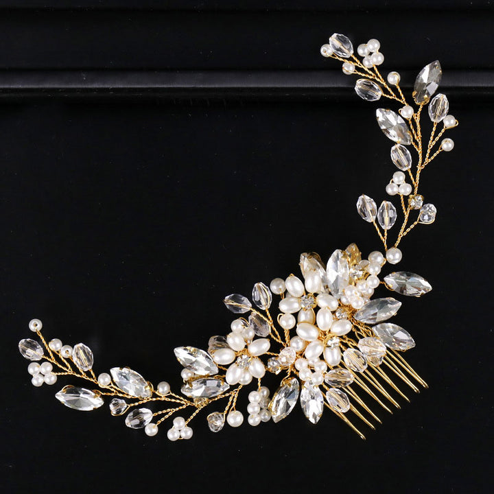 Crystal Pearls Flower Wedding Bride Hair Comb Vine