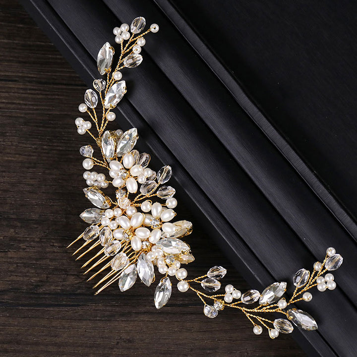 Crystal Pearls Flower Wedding Bride Hair Comb Vine