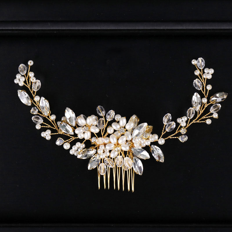 Crystal Pearls Flower Wedding Bride Hair Comb Vine