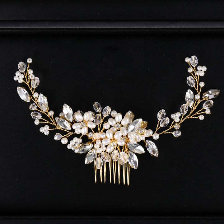 Crystal Pearls Flower Wedding Bride Hair Comb Vine