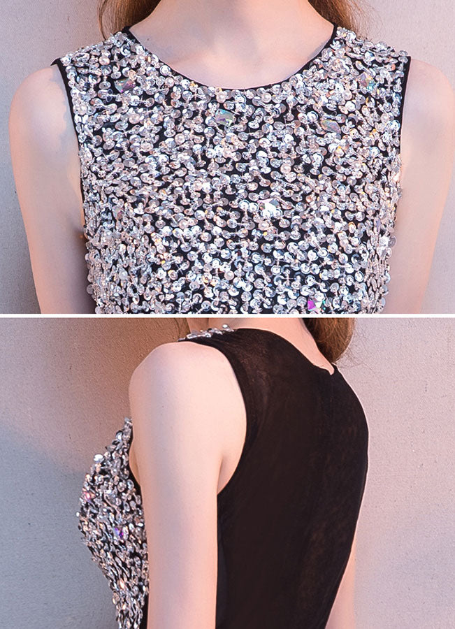 Sequined High Low Hem Tulle Dress