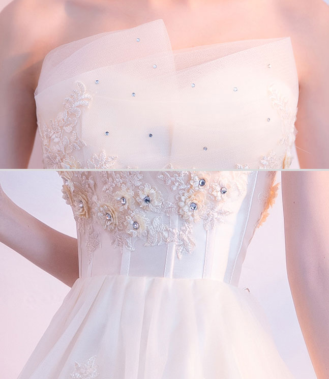 Gray Beige Appliques High Low Bandeau Party Dress