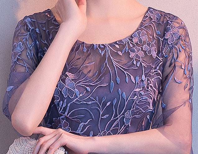 Purple Black Floral Lace High Low Mid Dress