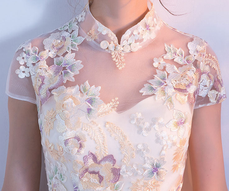 Embroidered Illusion A-line Cheongsam Qi Pao Dress