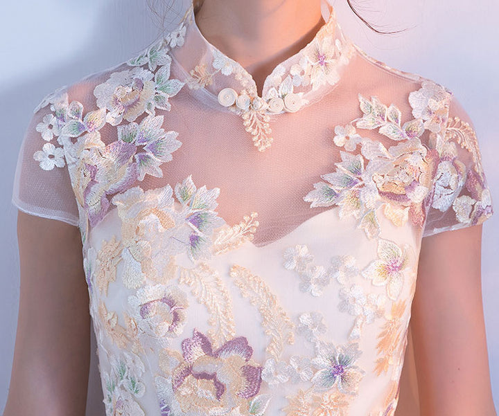 Embroidered Illusion A-line Cheongsam Qi Pao Dress