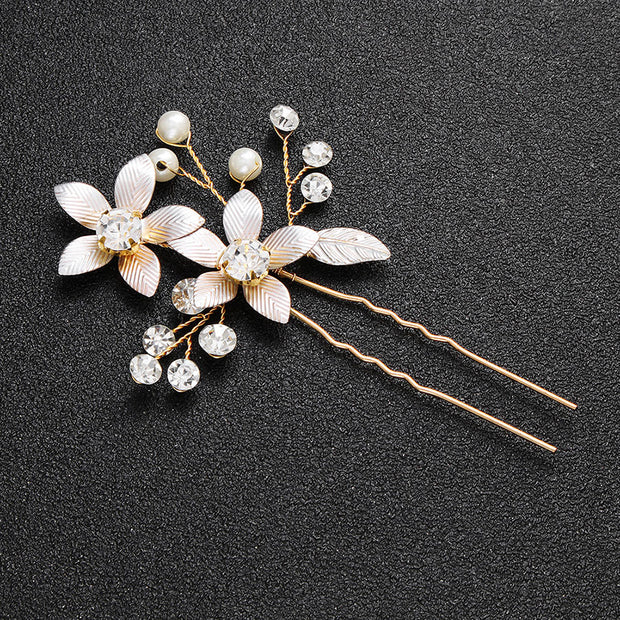 2 Pieces Rhinestones Flower Bride Bridesmaid Wedding Hair Pins
