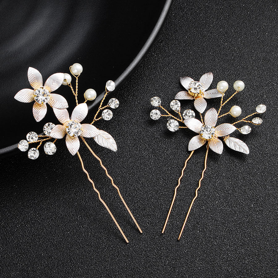 2 Pieces Rhinestones Flower Bride Bridesmaid Wedding Hair Pins