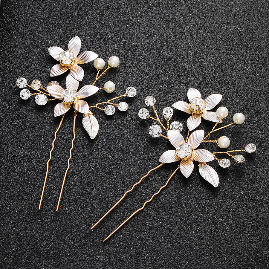 2 Pieces Rhinestones Flower Bride Bridesmaid Wedding Hair Pins
