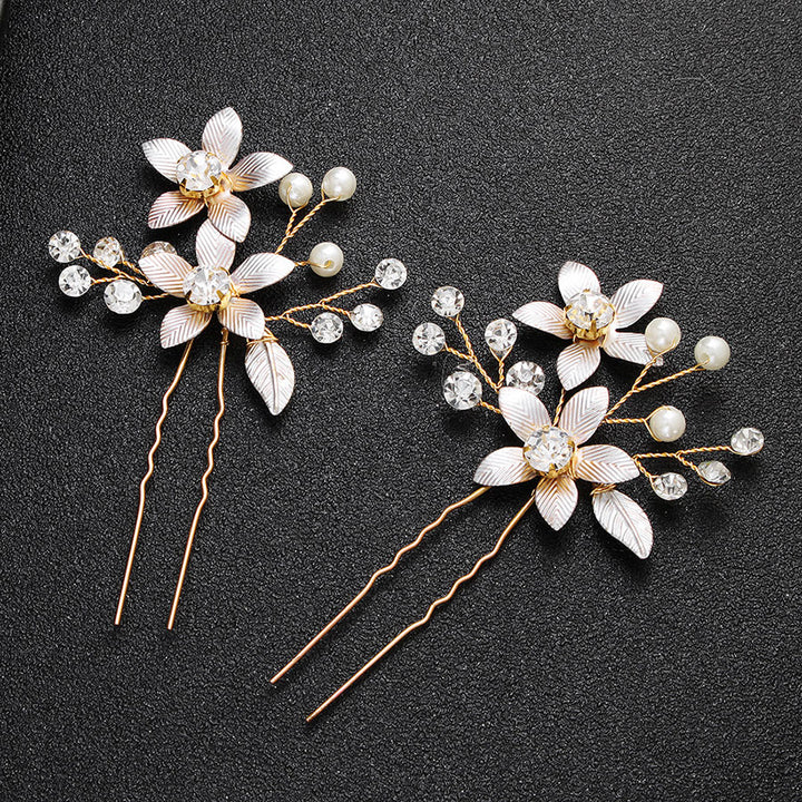 2 Pieces Rhinestones Flower Bride Bridesmaid Wedding Hair Pins